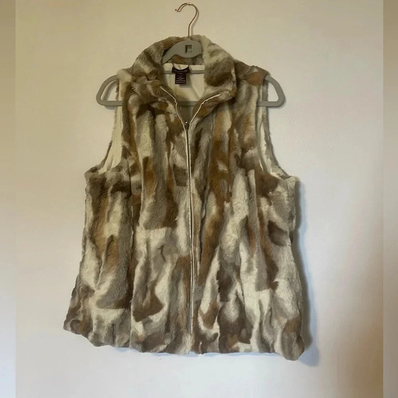 Multiplies Vintage Tan Beige Multicolor Fur Vest reversible - Picture 1 of 6